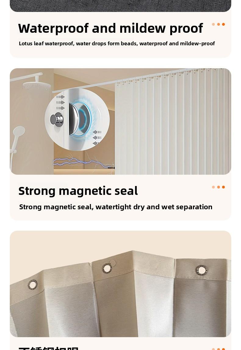 Foldable Magnetic Shower Curtain, Waterproof, Mold-Proof, No Drilling Required, Thickened, Light-Blocking, Partitioning Shower Curtain