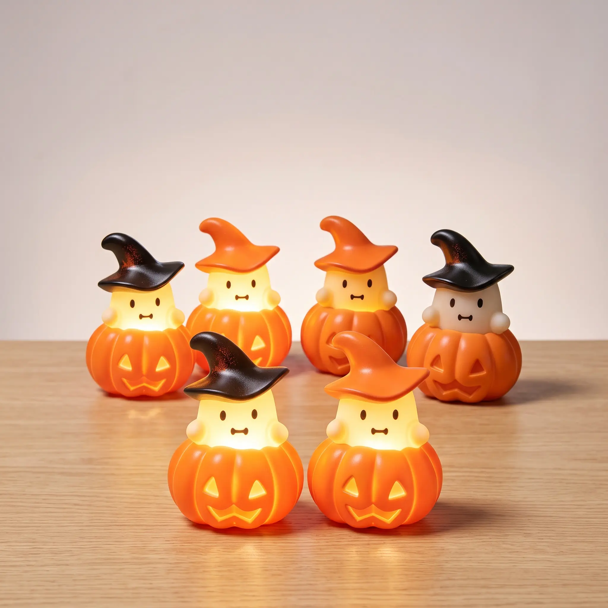 Cute Pumpkin Ghost Night Light with Witch Hat, Soft Warm LED Decor Lantern, Safe PVC,Portable Lamp for Bedroom, Kids Desk, Shelf, Indoor Halloween Party Decoration-YY1