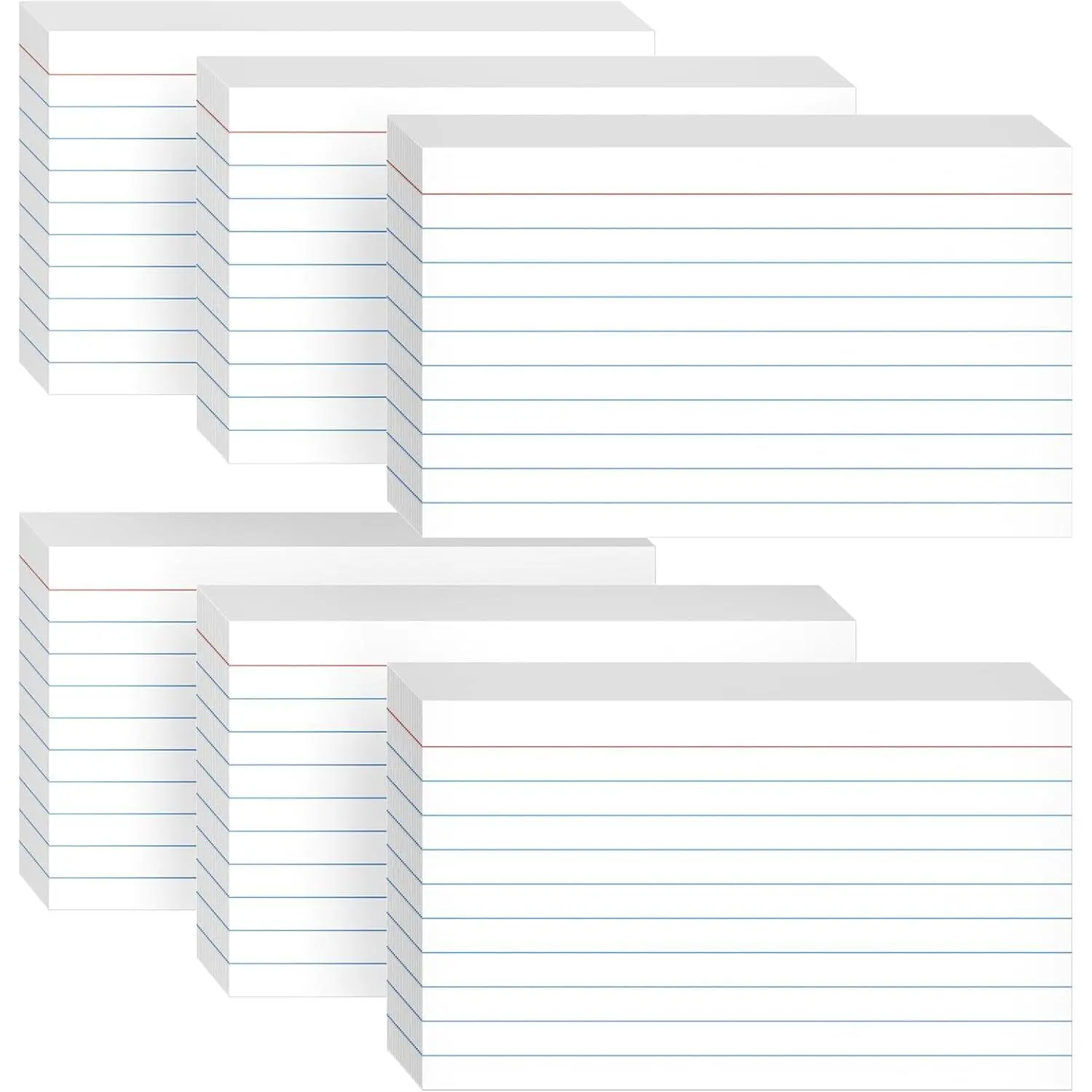 300 Count White Ruled Index Cards, 3x5 Inch Lined Study Flash Cards - 6 Pads, 50 Cards per Pad, Narrow Ruled Note Cards for School, College, Learning, Flashcards with Lines for Notes