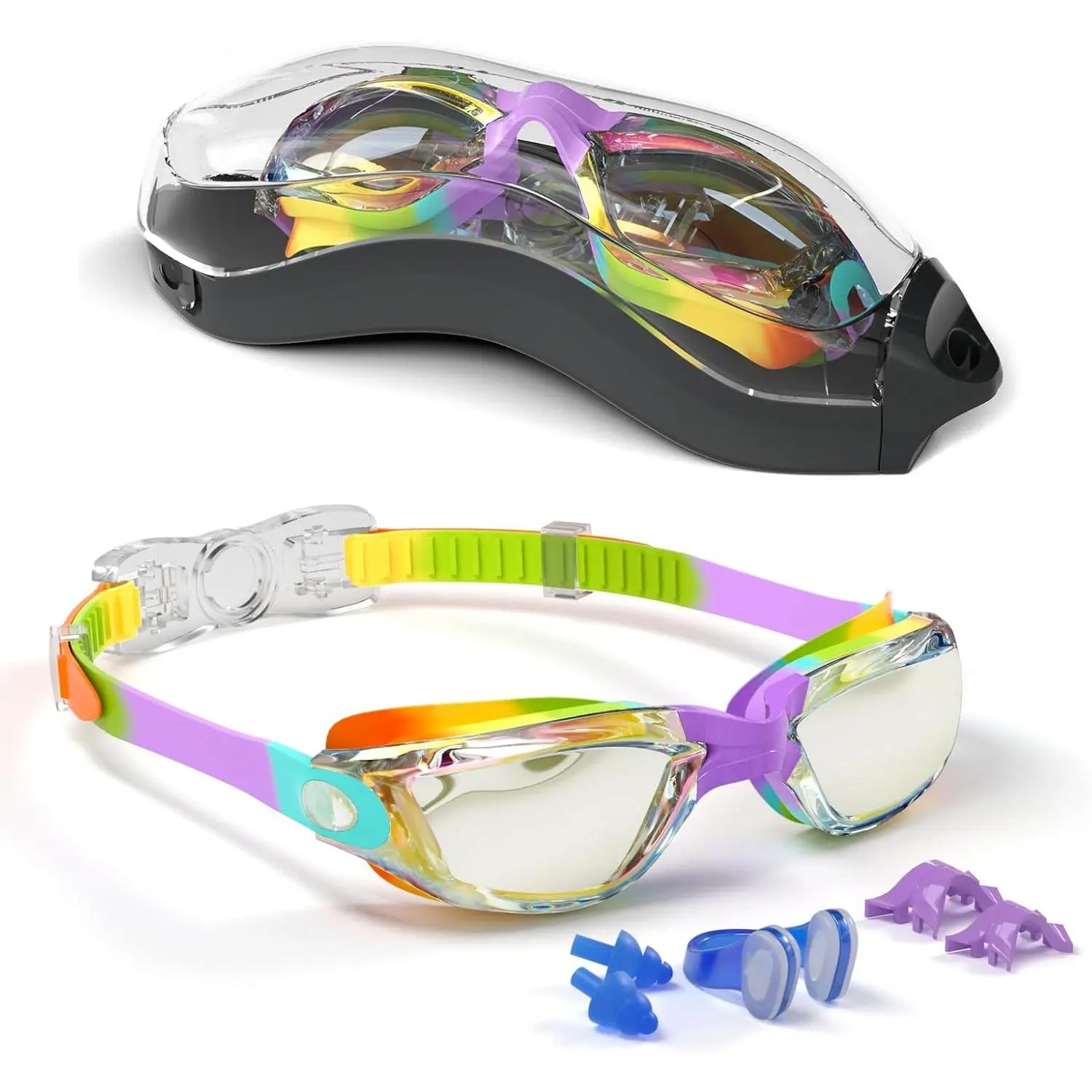 Swim Goggles, Swimming Goggles for  with Nose Clip, Earplugs, Nose Bridge for  3-15
