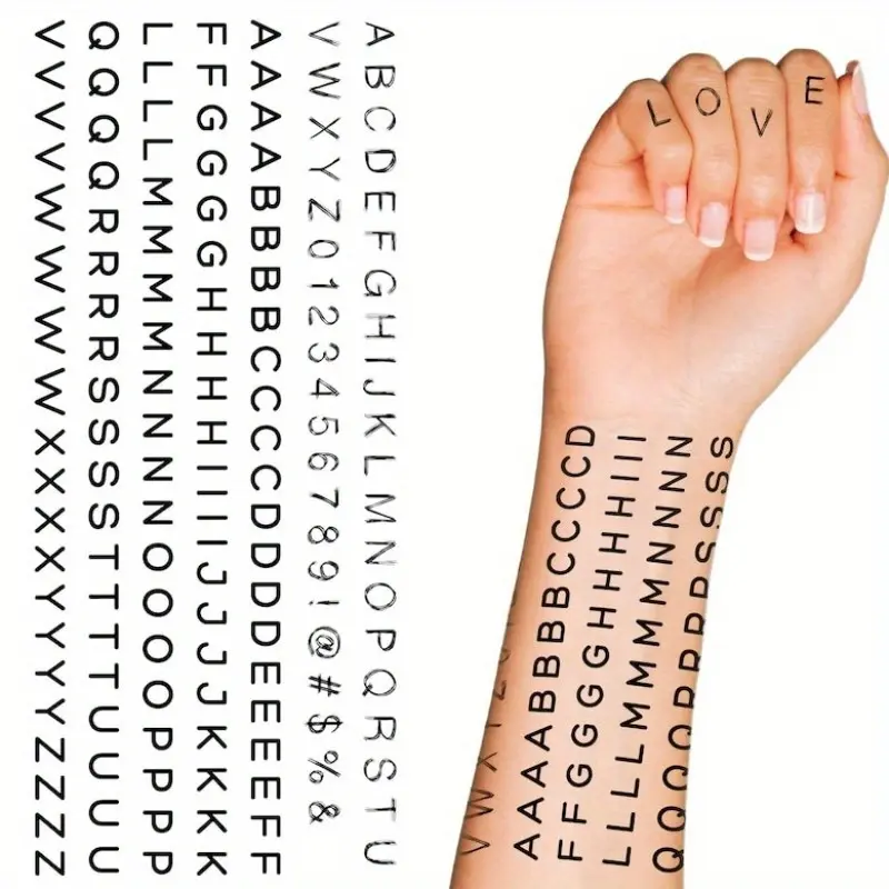 Handwritten font tattoo, letter tattoo, finger tattoo