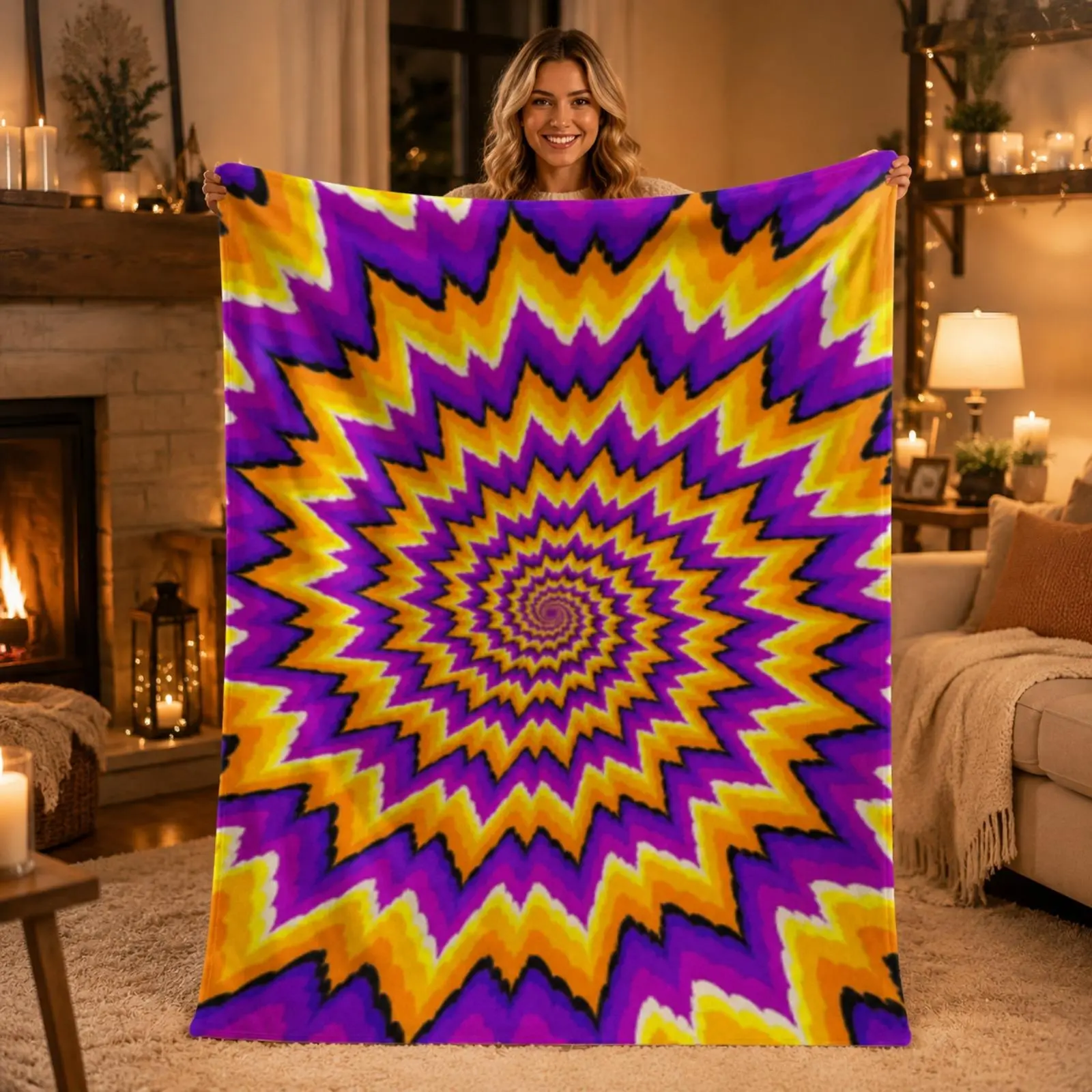 Moving Optical Illusion Blanket, Hypnotic Visual Swirl Throw Blanket for Relaxation, Cozy Sensory Fleece Blanket, Stress Relief Home Decor Gift for Christmas Holiday