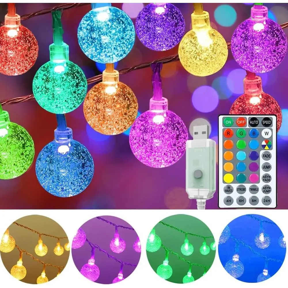 20ft Color Changing Globe String Lights Indoor, 30 LED Hanging Colored Christmas Lights for Bedroom USB Powered with Remote, Fairy Lights Classroom, Camping Tent DecorGift.