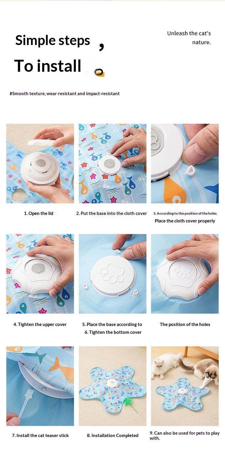 Interactive Underwater Themed Automatic Cat Toy, Hide-and-Seek Electronic Moving Feather Teaser for Indoor Cats, Self-Playing Kitten Enrichment Exercise Toy