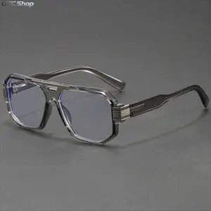 Double Bridge Square Full Frame Glasses with Metal Decoration Retro Classic Style Casual Eyeglasses Suitable for Both Men and Women Fashion Eyeglasses