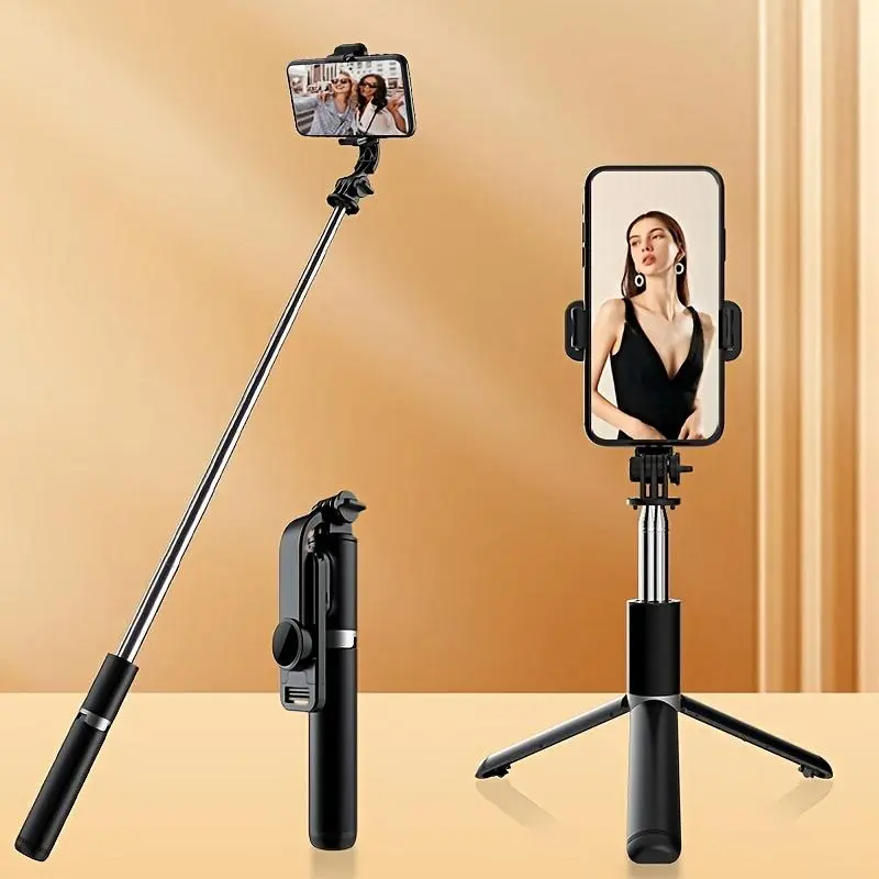 40-Inch Retractable Selfie Stick Professional Floor Stand Tripod for Live Streaming, 360-Degree Rotation, Stable Anti-Shake Design. Ideal for Travel Vlogs And Outdoor for live Streaming. Compatible with Iphone/Android Smartphones