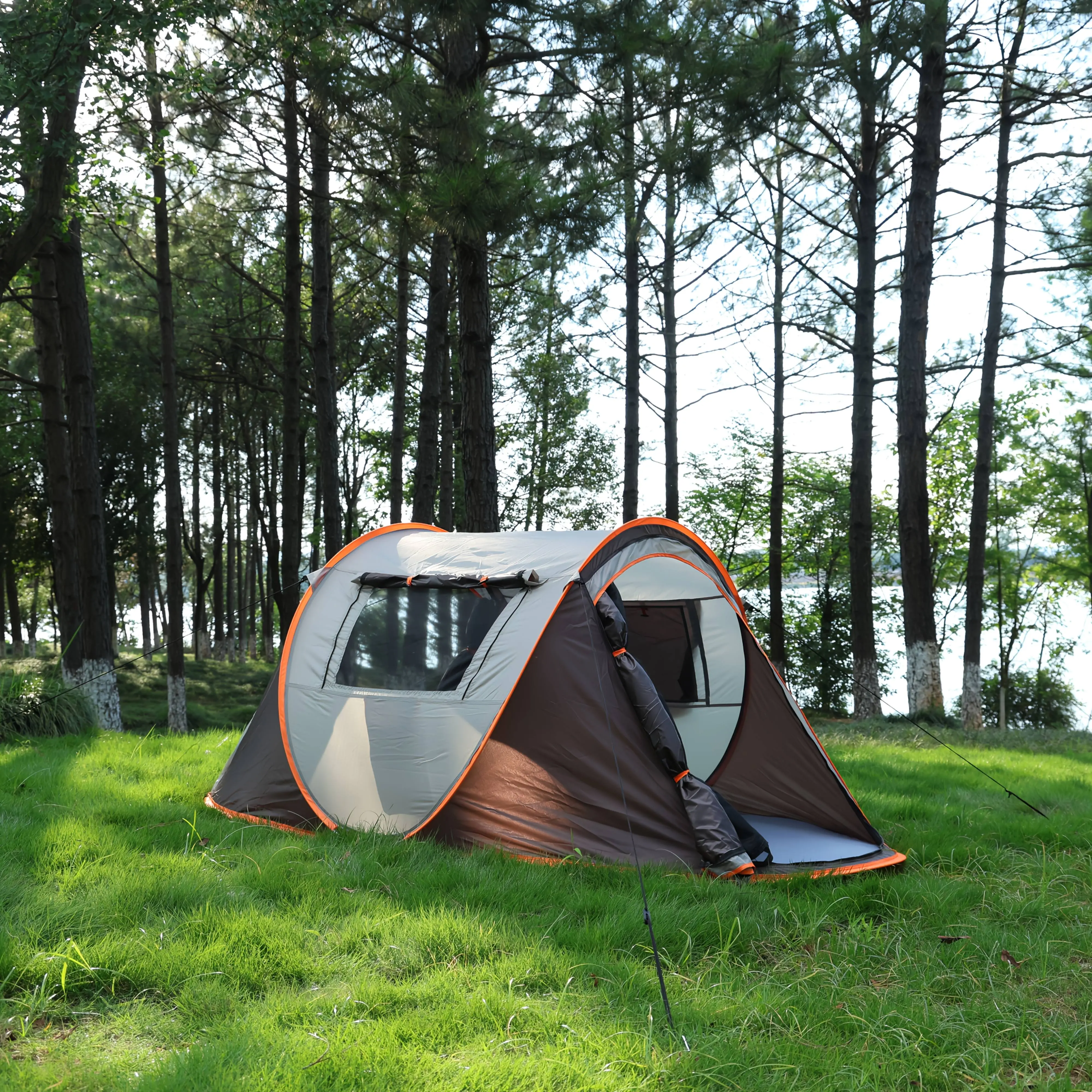 Full Automatic Quick-Opening Small Tent for Families, Pop-Up Camping Outdoor Tent   Material:   Fabric: 190T Polyester Taffeta (PU 2000mm)   Bottom Fabric: 210D Oxford Cloth (PU 2000mm)   Struts: Glass Fiber Rod (4.5mm)   Ground Nails: 3.0mm, 8pcs (1.18*7