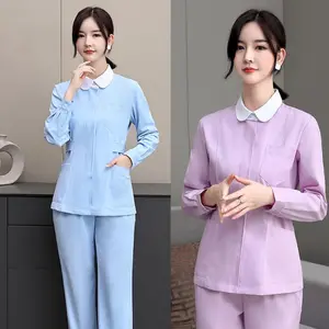 Long Sleeve Blue Uniform Split Suit Hospital Oral Pet Beauty Salon Nurse Overalls 2pcs Set