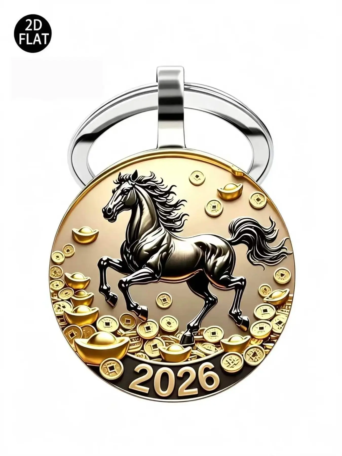 2026 Horse Year Gold Horse Running 2D Art Keychain, Zinc Alloy, Trendy Bag and Car Accessory, Perfect Gift for Birthday and Friendship Day