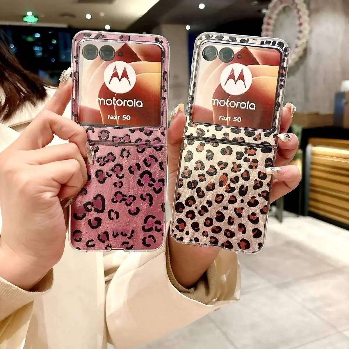 Fashion Leopard Pattern Polycarbonate Hard Shell Back Cover - Multi-Model Protective PC Case for Motorola Razr 60,50,40 Ultra,Razr Plus 2025,2024,2023 Mobile Phone Accessories