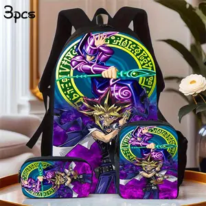 1/3pcs YuGi Oh Theme Large Capacity Oxford Cloth Travel Bag with Laptop Compartment, Unisex School Backpack with Pencil Case and Lunch Box, Hand Wash - Everyday Commuter Bag for Men and Wome