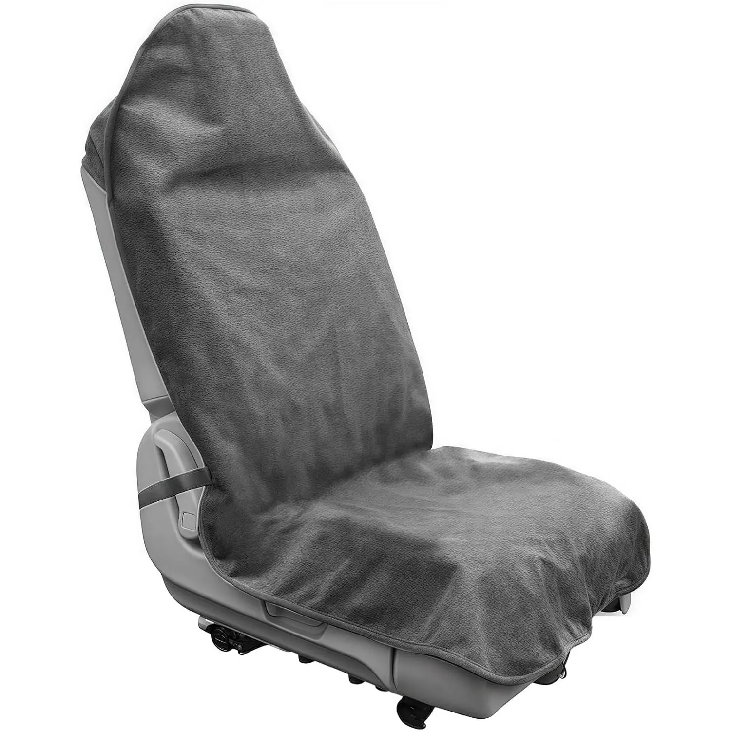 Waterproof Front Car Seat Cover - Universal 28.74in Long 55.12in Wide Protector with Integrated Headrest Slip-On Design, Sweatproof Non-Slip Machine Washable Bucket Seat Accessory for SUV, Sedan (Gray), 28.74 Inches Long