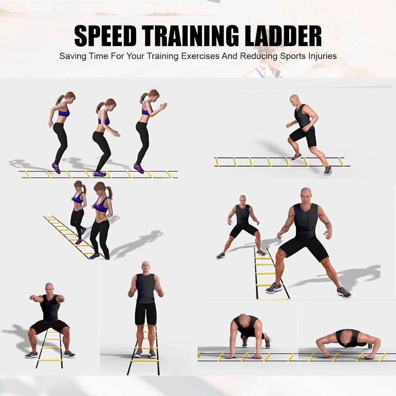 Agility Ladder Set for Training, 20ft Rungs, with Soccer Cones, Jump Rope, Running Resistance Umbrella - Fitness Equipment for Kids, Youth, Adults & Athletes