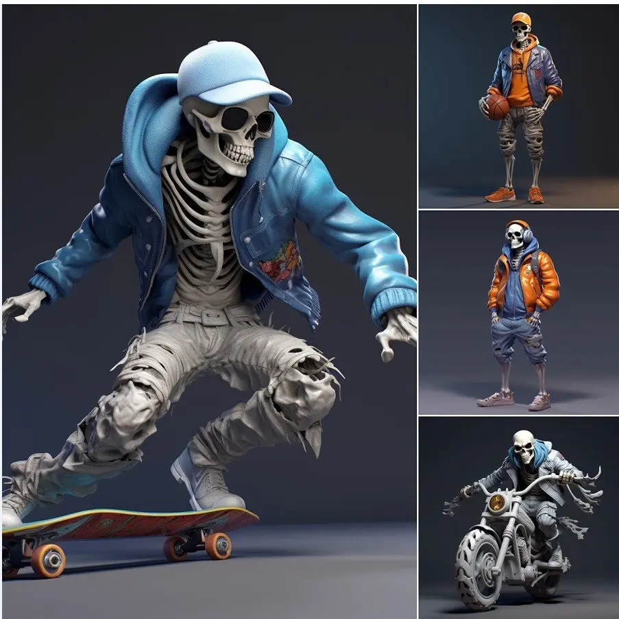 New Cool Skeleton Figurines, Halloween Skull Doll Resin Ornament, Christmas Decorative Item, Unique Holiday Decoration