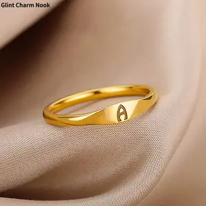 Mini Initial Letter Ring, Simple and Versatile Plain Ring, 26 Letter Rings for Men and Women
