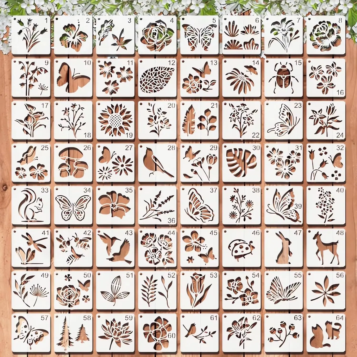 64pcs 3 Inch Reusable Plastic Stencils for Painting Crafts Rock Wood Wall Tile Home Decor