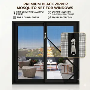 Upgraded No Drill Mosquito Window Screen Net, Zipper Closure Design, No Residue, Removable, Durable Mesh, Ultra Fine Mesh Bug Screen, Breathable Airflow, Light Filtering, Multi Size Options