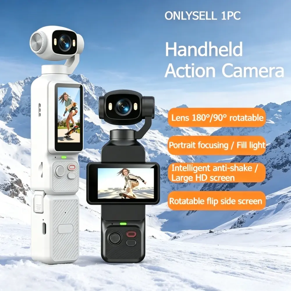 Handheld Anti-shake Action Camera with Flip Side Screen. Capture Stable Footage for Outdoor Sports, Travel and Daily Vlog Recording Anytime.