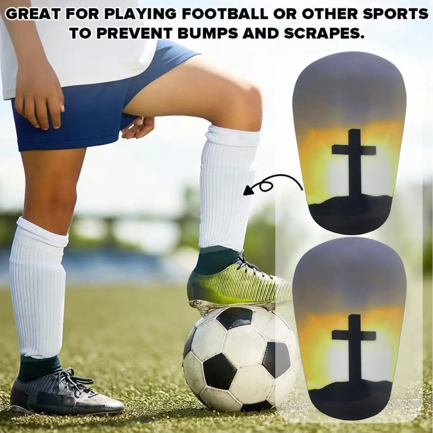 Cross Series Soccer Shin Guards, Thick Impact-Resistant Ankle Protection, Comfortable Lightweight Design, Durable Cross Pattern, Unisex, Training & Match Use