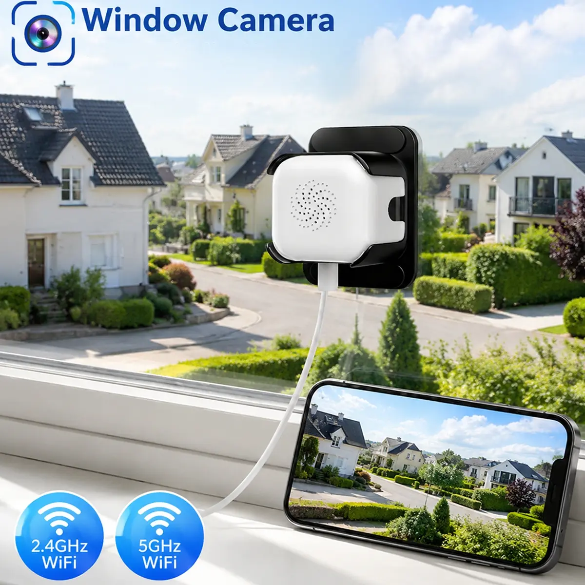 Window Camera, 5GHz&2.4GHz WiFi Indoor Security Camera, AI Motion Detection with Phone App, Color Night Vision, 2-Way Audio,Quick Install,24/7 Recording for Apartment,Office