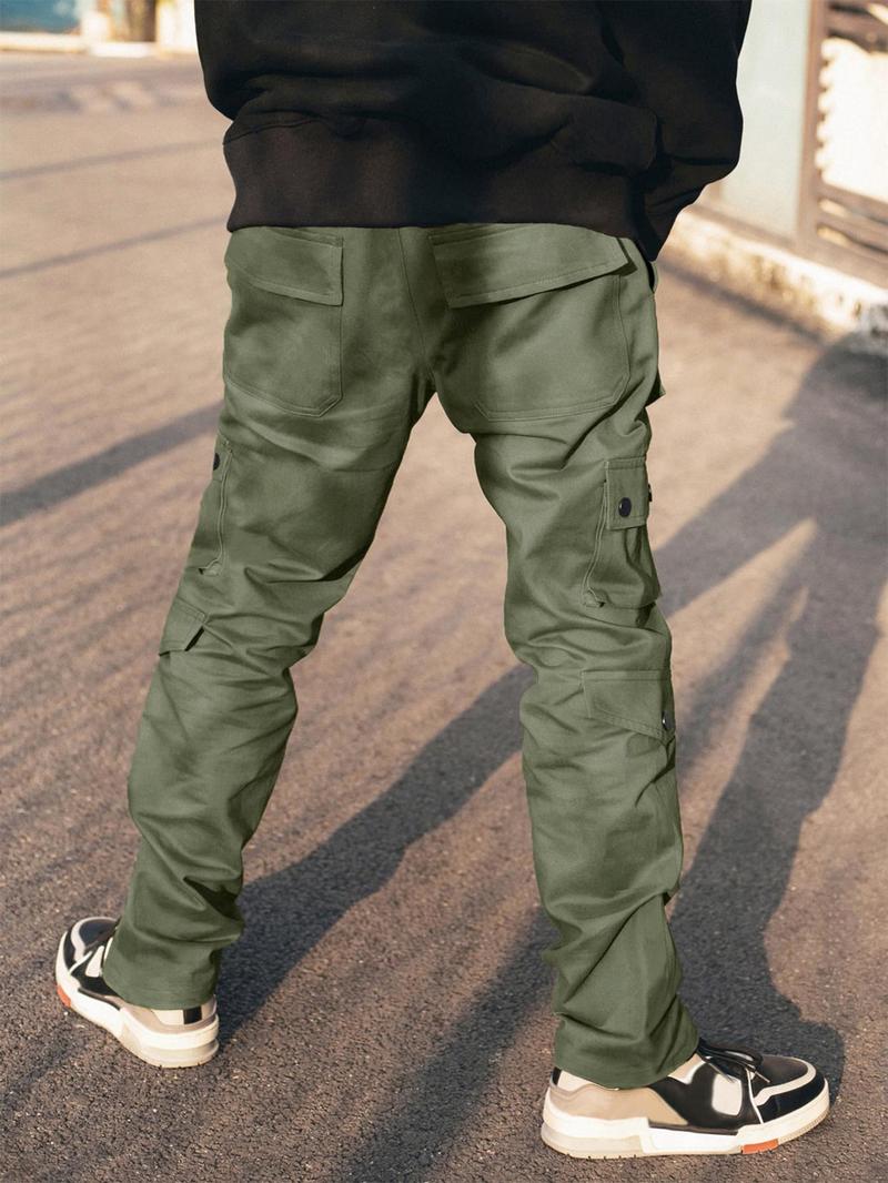 Men's Plain Pocket Drawstring Waist Cargo Pants, Casual Slant Pocket, Sporty Street Trousers, Men Cargo Pants, Men's Bottoms for Daily Wear, Winter Wear