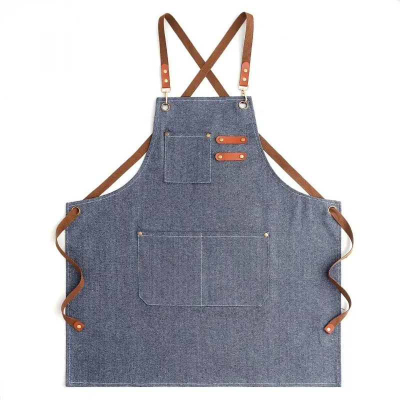 Men's Denim Apron, Restaurant Workwear, Western Kitchen Uniform, BBQ Waist Apron, Canvas Print Logo, Cooking Apron for Kitchen Use