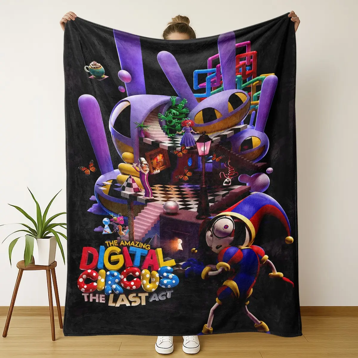 Amazing Digital Circus Throw Blanket, Pomni the Last Act Flannel, Soft Cozy Cartoon Gaming Blanket for Sofa Bed GiftThe Amazing Digital Circus blanket, Digital Circus blanket, Pomni blanket, Pomni throw blanket, The Last Act blanket, Home Decor Blankets