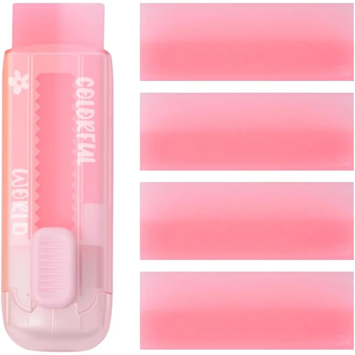 Retractable Eraser with Refills, Sliding Click Erasers with Plastic Sleeve, Refillable Pencil Eraser for School, Office, Drawing & Drafting (+Refills)