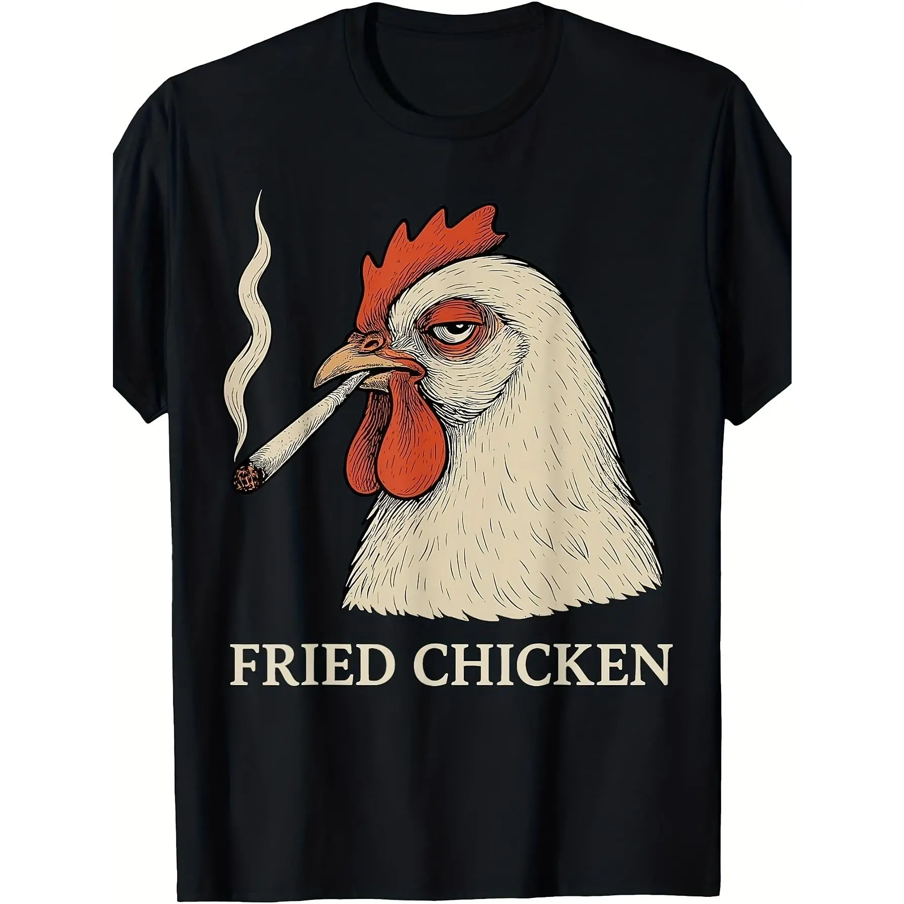 Men's Polyester Knit Short-Sleeve Streetwear Top T-Shirt - Funny 420 Smoking Fried Chicken Joint Graphic, Cartoon Rooster, Crew Neck, Casual 420 Parties, Social Gatherings (Unisex 2026 Style)