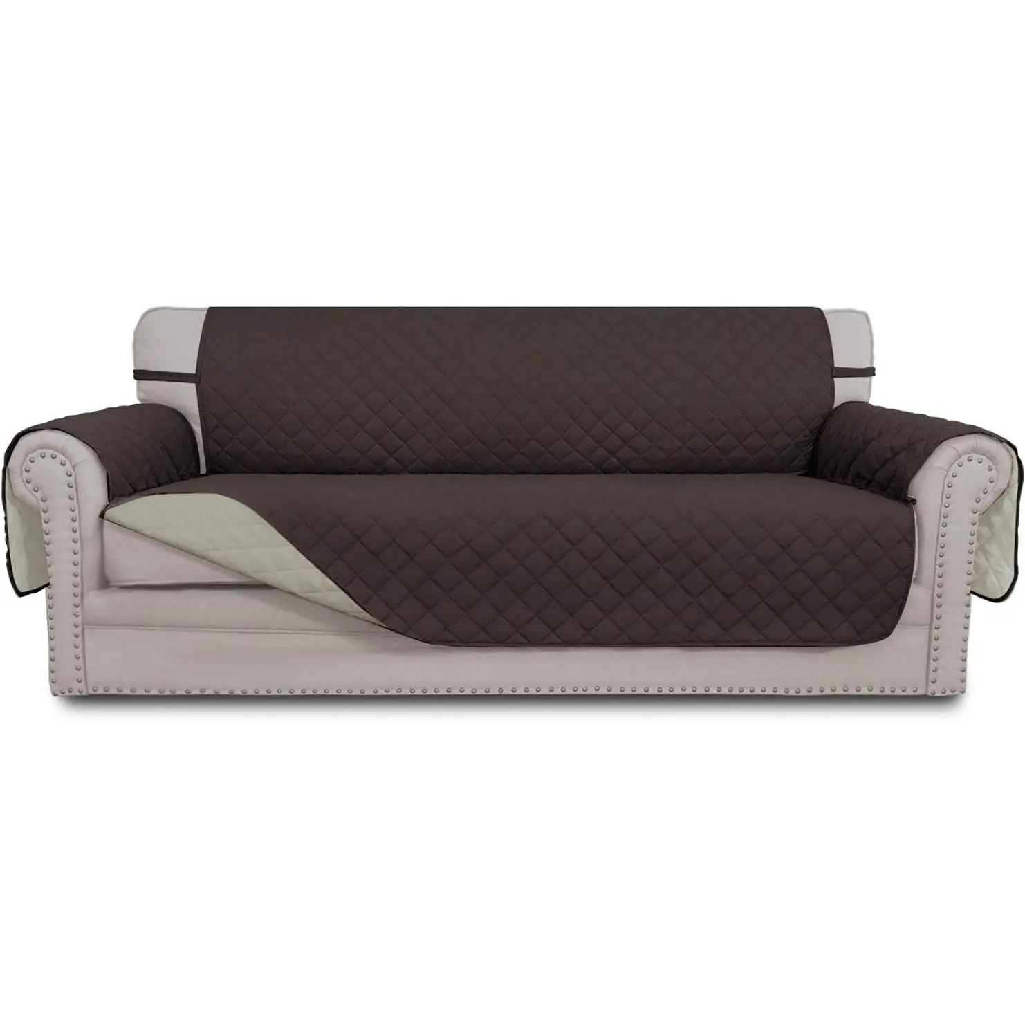 Reversible Couch Cover Soft Mat Sofa Size, Chocolate/Beige | Stain and Tear Resistant Suitable for 3 Cushion Couch Washable Water Resistant Non-slip Furniture Protector Cover for dogs