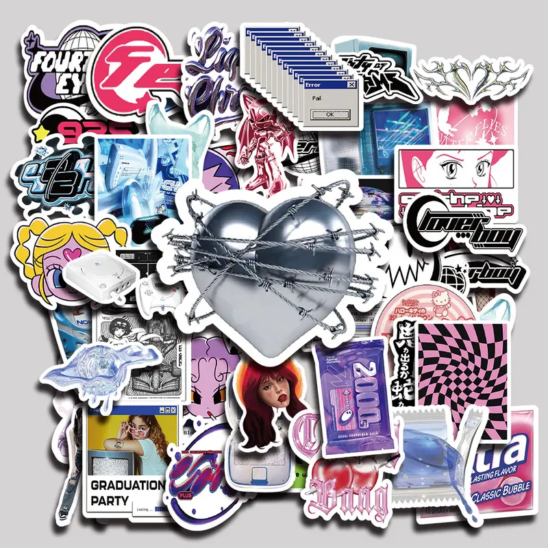 53PCS Y2K Aesthetic Vinyl Stickers Pack for Laptop Water Bottle Phone Case Skateboard Journal Scrapbook DIY Decoration