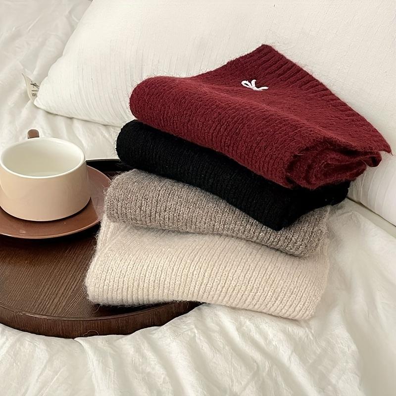 Winter Knit Scarf for & Youngsters - Soft Warm Necklace-like Scarf, Easy-Care (Hand/Dry Clean) - Cold Weather Accessory in Burgundy/Black/Beige/Gray/White/Pink/ - Perfect Gift for Girls & Boys, Winter Scarf, Bow Detailed Scarf, Thick Knit Texture