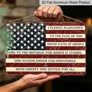 American Flag Pledge Metal Aluminum Sign, Vintage Wall Art Poster, Patriotic Bar Decor, 8x12 Inches, Home Living Room, Cave, Restaurant, Cafe