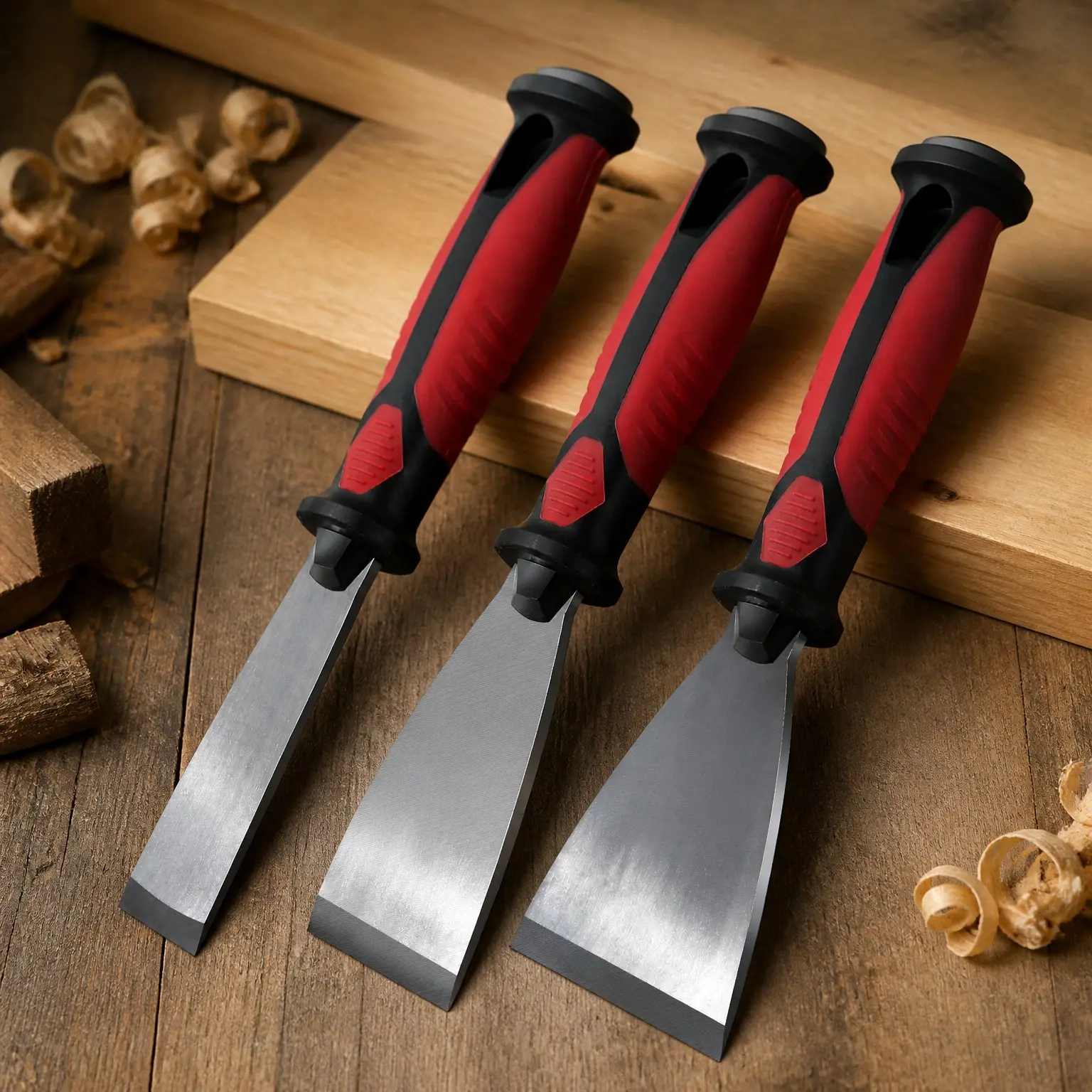 3pc Putty Knife Set, 1.25 in - 2 in - 3 in Paint Scraper, Flat Heavy Duty Stainless Steel Blade and Hammer End for Removing Wallpaper, Puttying Plaster, Cement HT0062-PT