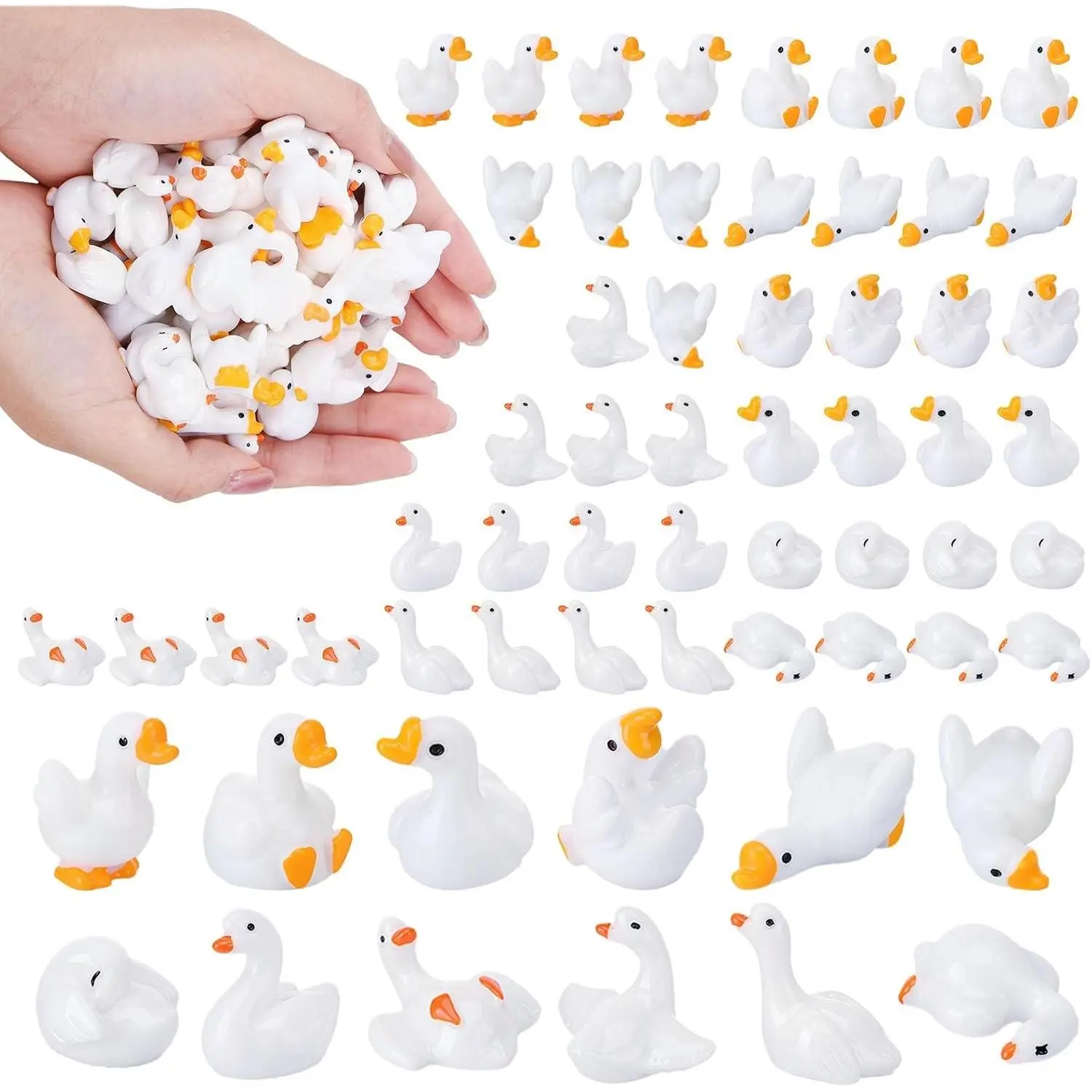 48Pcs Miniature Resin Goose Figurines, 12 Styles Goose Shapes Small Resin Decor for Party Favors, Bag Fillers, Dollhouse Accents