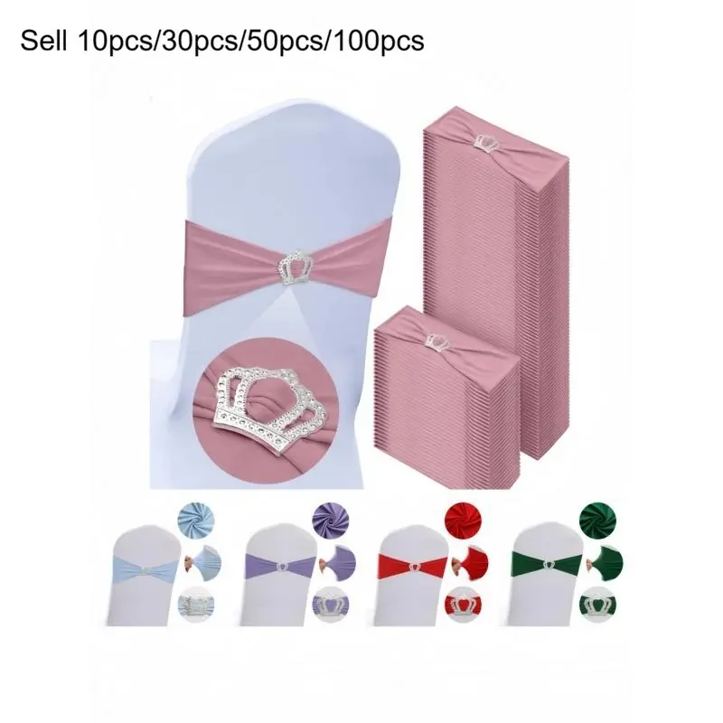 10/30/50/100 Pcs Spandex Chair Sashes with Crown Buckle Slider Stretch Chair Bands Cover Ties for Wedding, Banquet, Gala, Corporate Event, Birthday Party, Baby Shower, Decor
