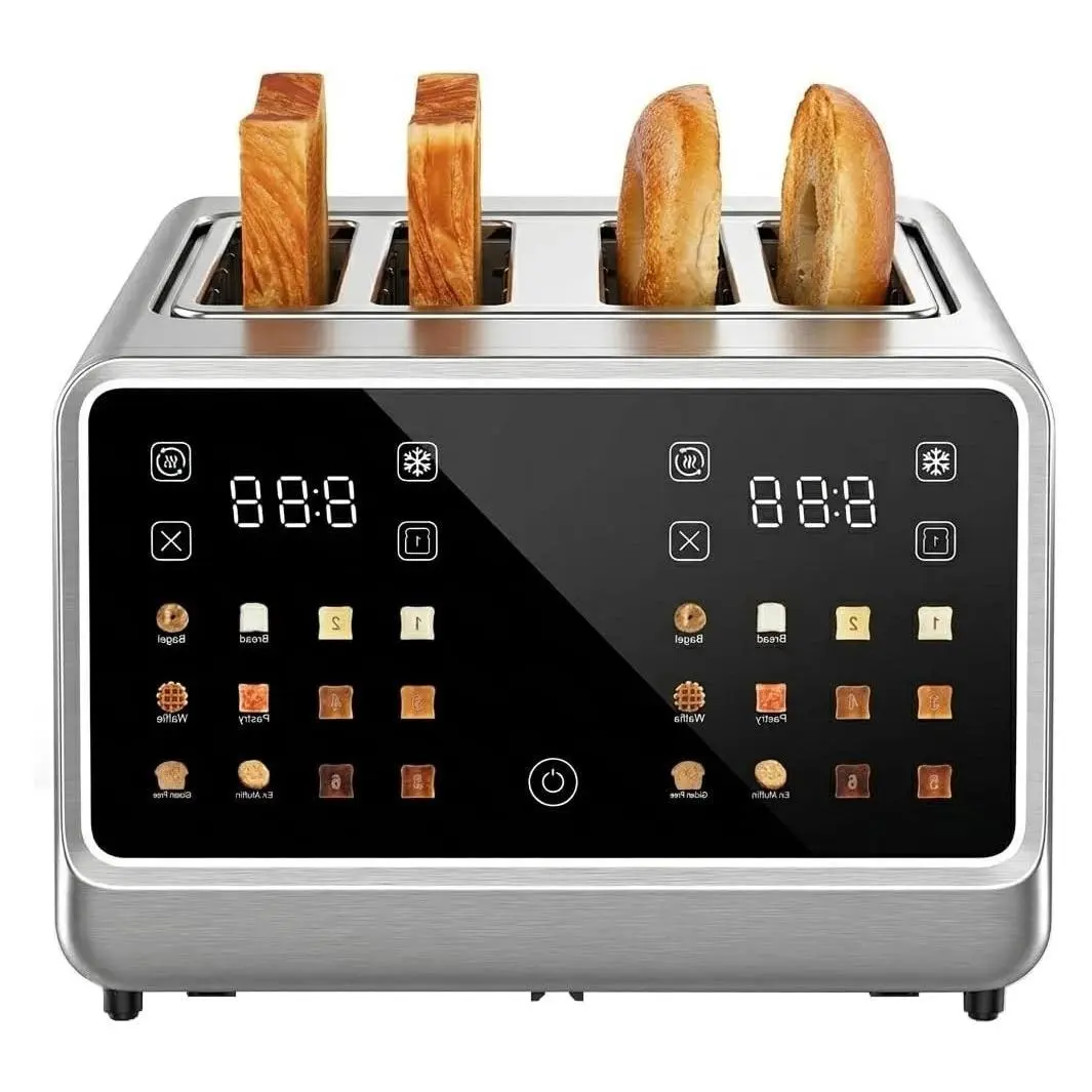 4-Slice Touch Screen Toaster with LCD Display, Stainless Steel Digital Toaster, 6 Bread Types & 6 Shade Settings, Extra Wide Slots, Bagel, Cancel, Defrost & Reheat FunctionsGift