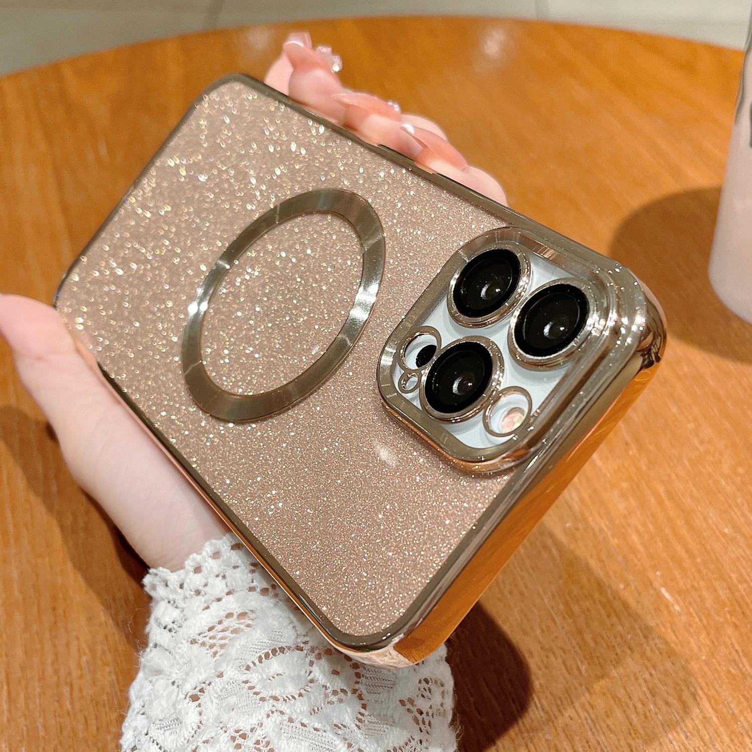 MagSafe Case For iPhone 16 Pro Max 15 14 13 Compatible with Magnetic Charging Bling Glitter Case Plating Bumper with Camera Lens Cover