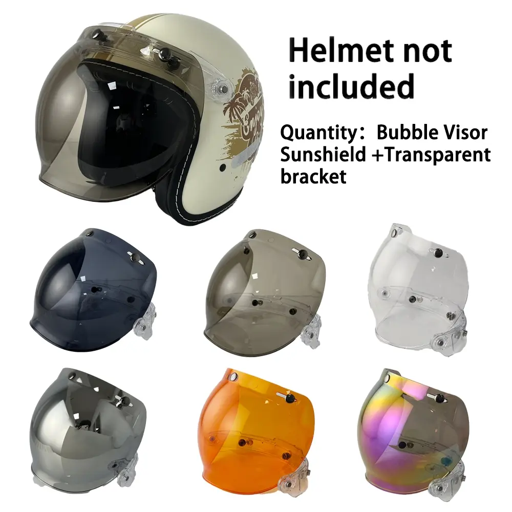 Replacmenet Retro Bubble Visor Sunshield +Transparent bracket，Retro Motorcycle Bubble Visor Universal For Standard 3-Snap Open Face Helmets