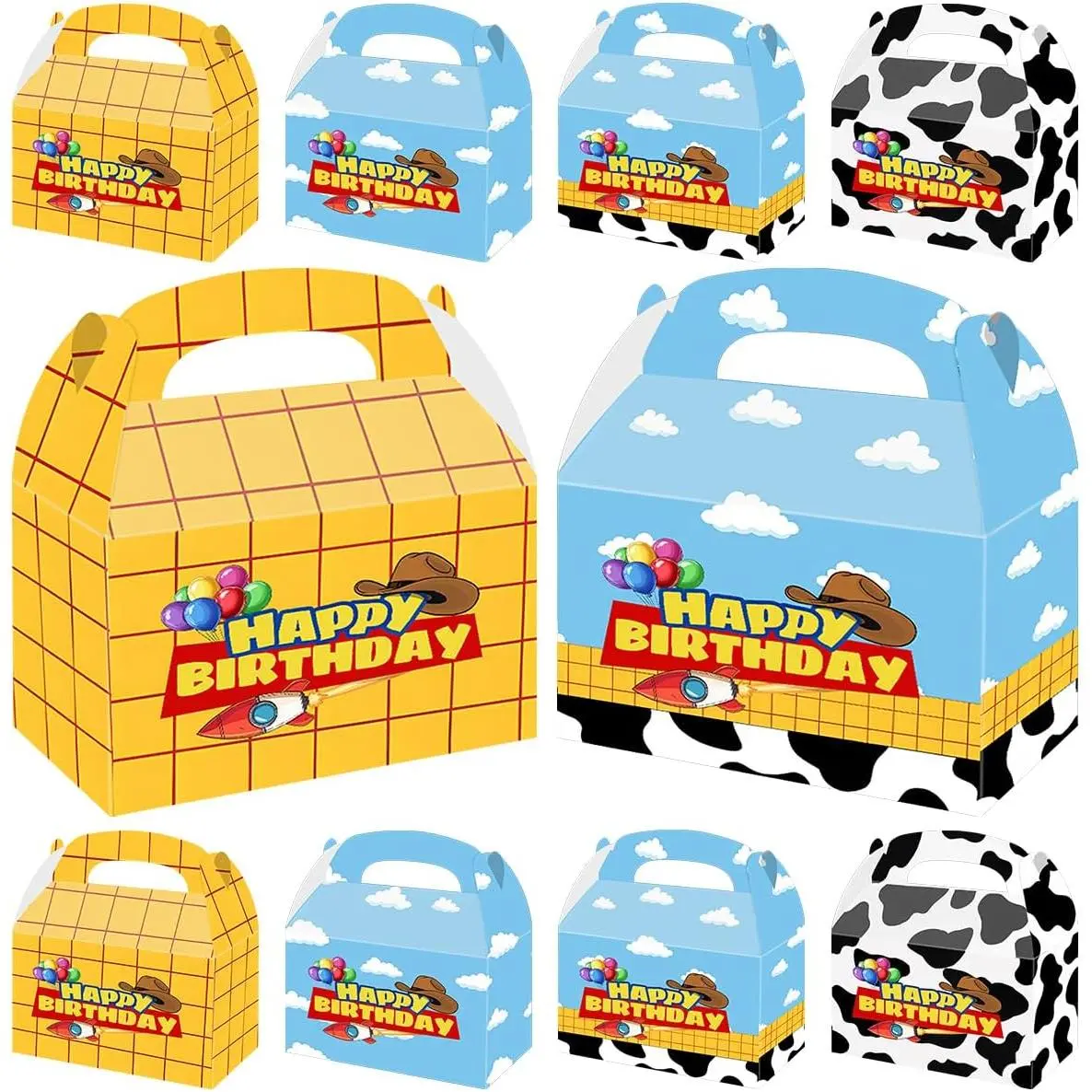 12pcs Cartoon Story Birthday Party Boxes,for Toy Inspired Theme Gift Goodie Bags Boys Girls Party Supplies
