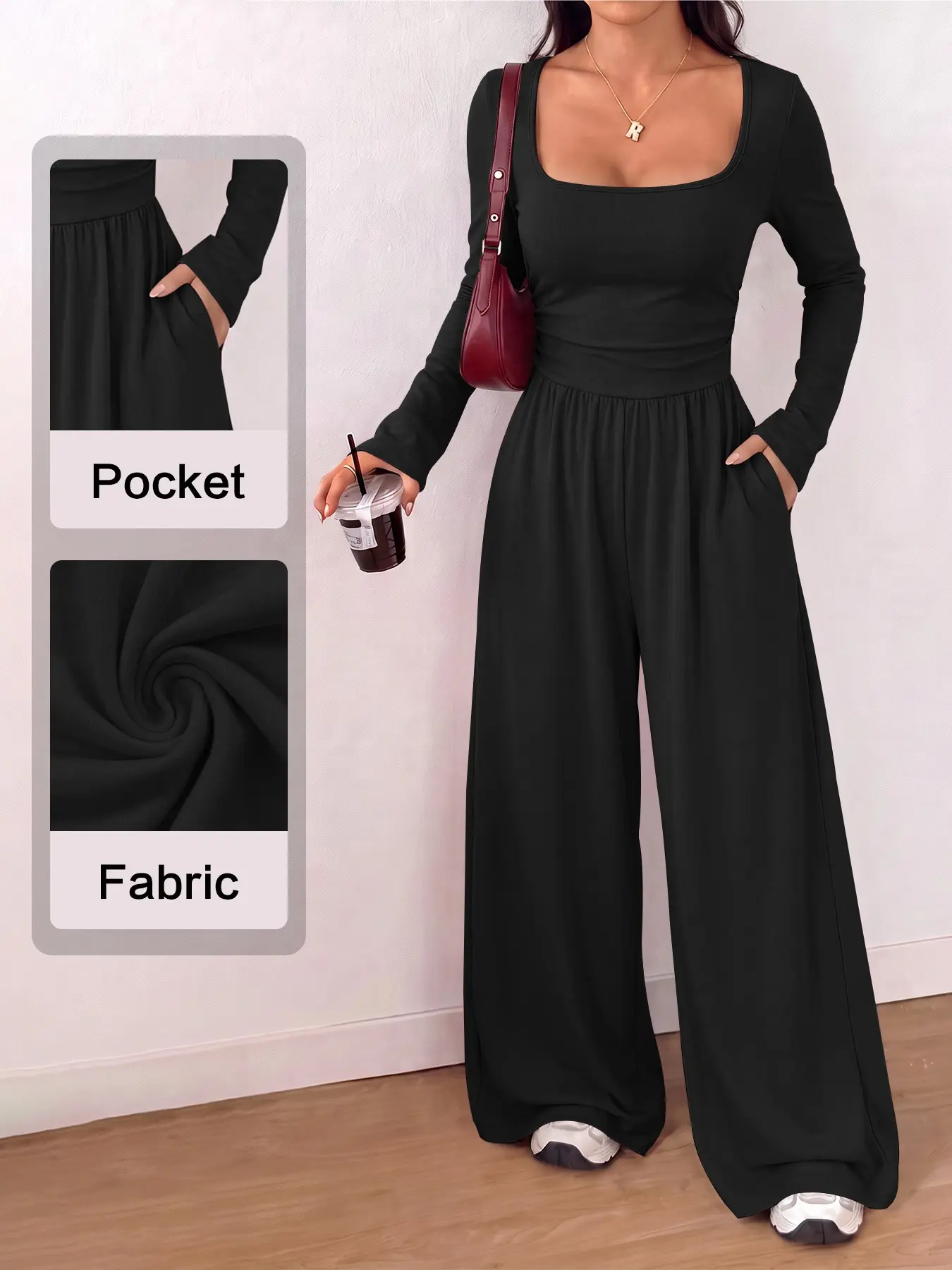 Strappy Wide Leg Jumpsuit with Pockets, Sleeveless Scoop Neck, Stretchy Lounge All-In-One, Comfy Relaxed Fit for Home, Travel, Summer