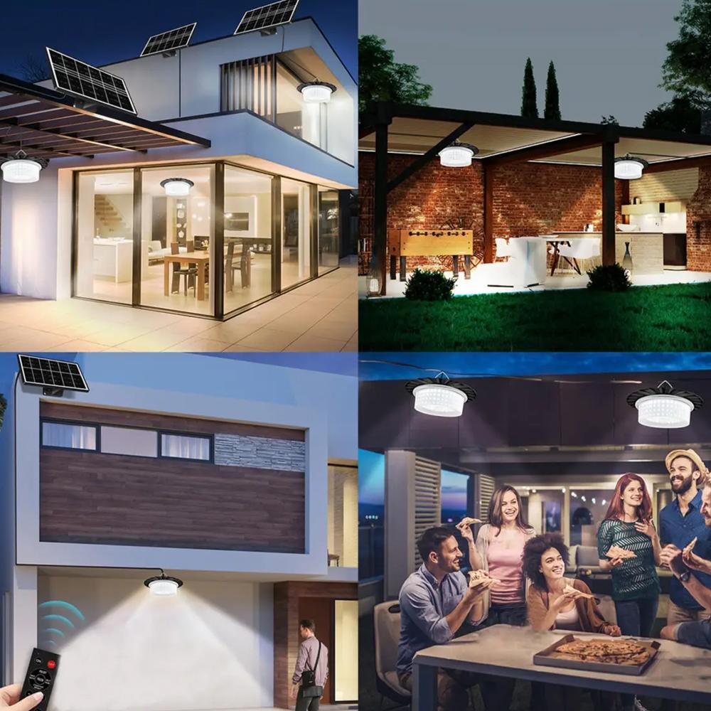 224-LED Solar Pendant Light with Motion Sensor, 5-Mode Waterproof Floodlight with Remote Control, Outdoor Wall and Garden Light for Patio, Deck, Shed or Camping