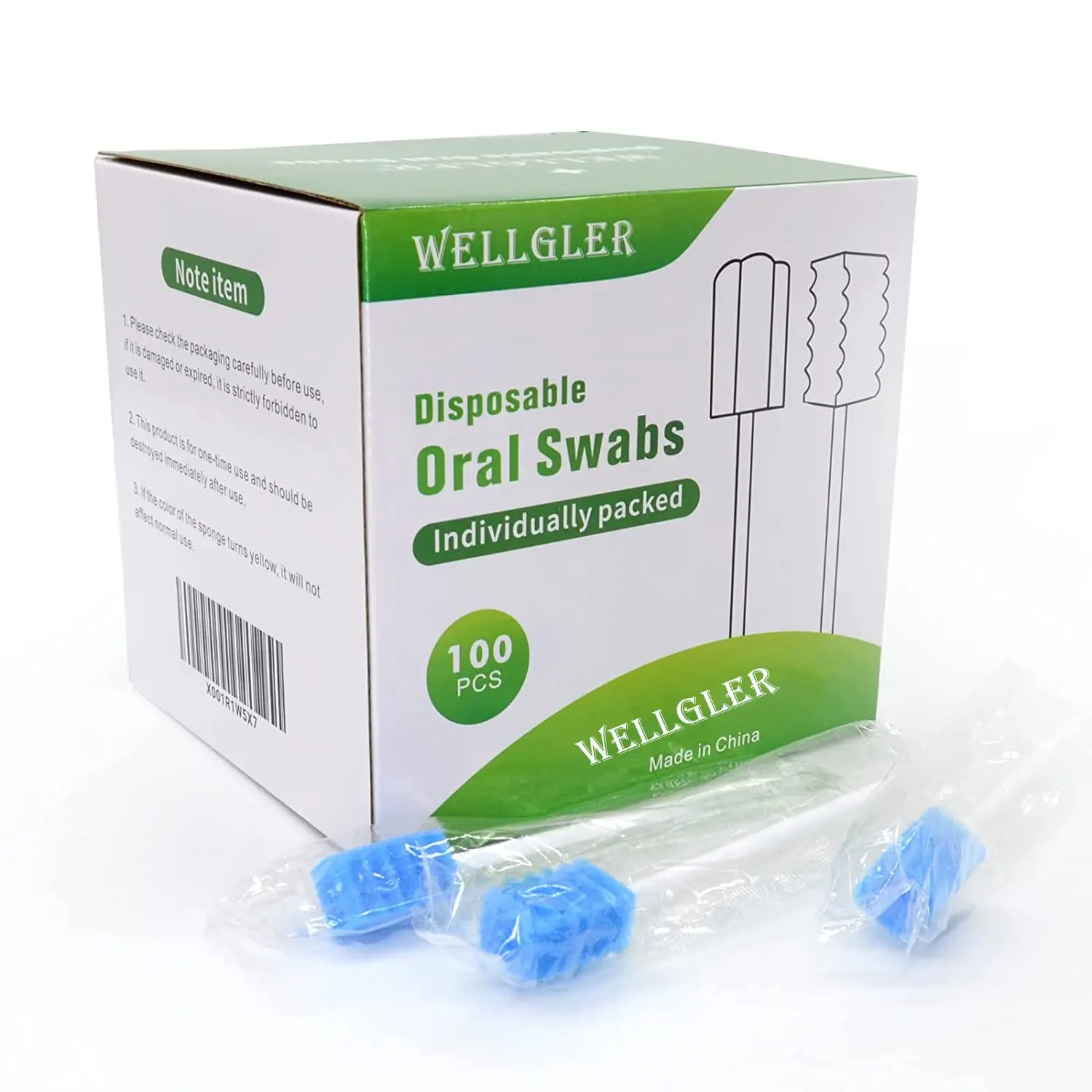 Disposable Mouth Care Swabs, Multi-Ridged Tip, PP Handle, Gentle Cleanse, Blue, 100-Count Home Supplies Essential