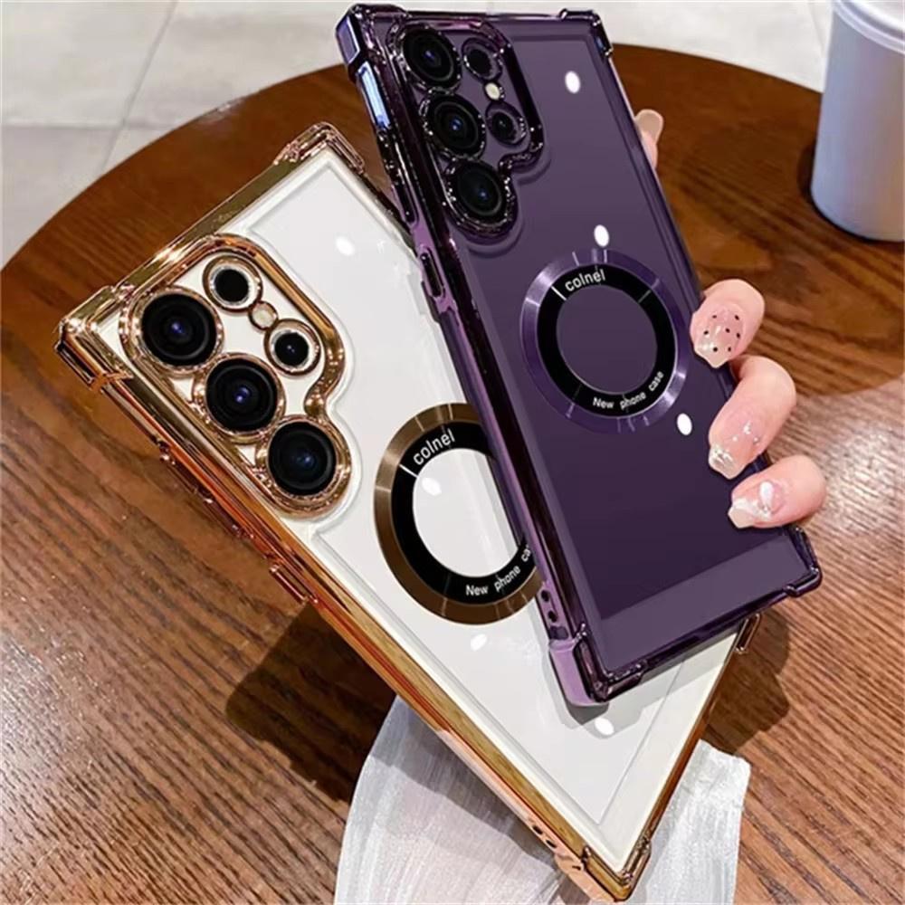 For Samsung Magsafe Electroplating Phone Case S25 S24 S23 S22 Ultra S21 Plus S20 FE 5G Note 20 Shockproof Transparent Magnetic Protective Case