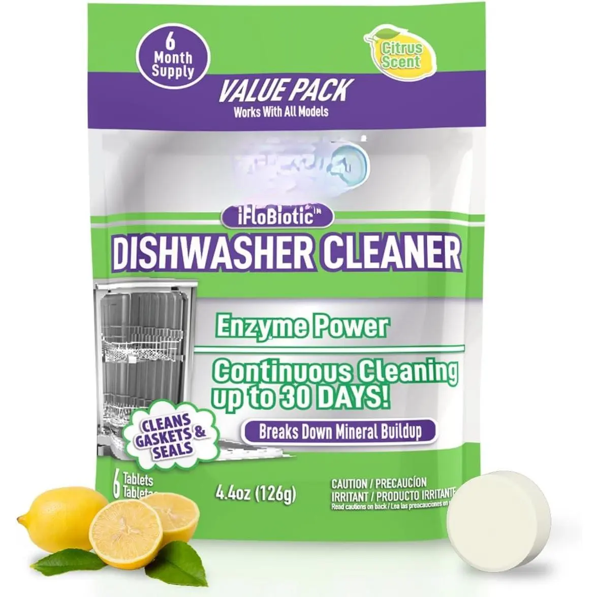 Dishwasher Cleaner Tablets with biotic, Citrus Scent (6 Pack) | Dishwasher Cleaner & Deodorizer Tablets with biotic Help Remove ,  Odors, Freshens, and Leaves Citrus Scent