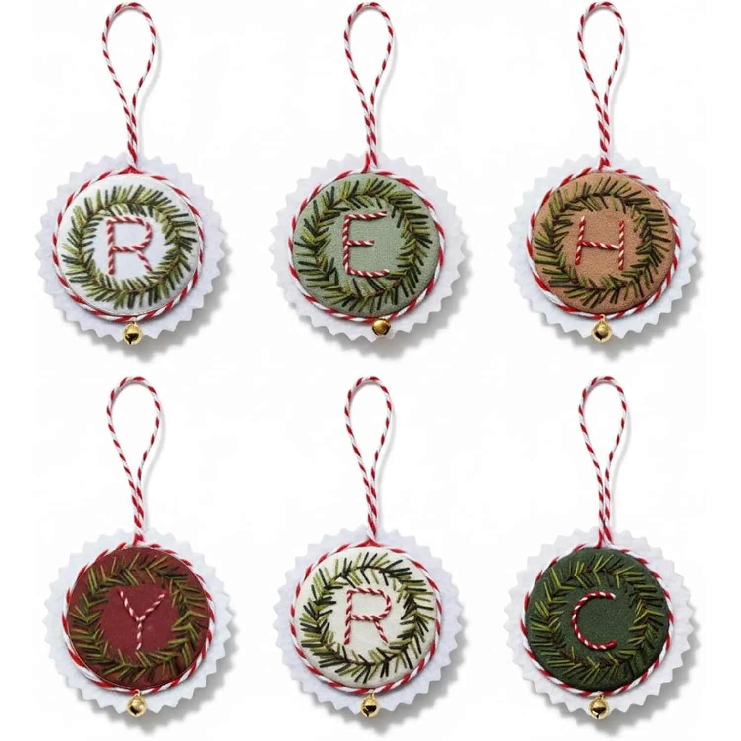 6-Piece Felt Personalized Christmas Embroidery Ornament Kit - Customizable Wreath Set, Easy Steps, Custom Letters, DIY Needlework Tree Holiday Decor