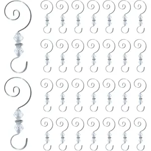 30PCS Silver Beaded Christmas Ornament Hooks Hanger for Decorative Hanging on Christmas Tree Wall Party Home Accessories