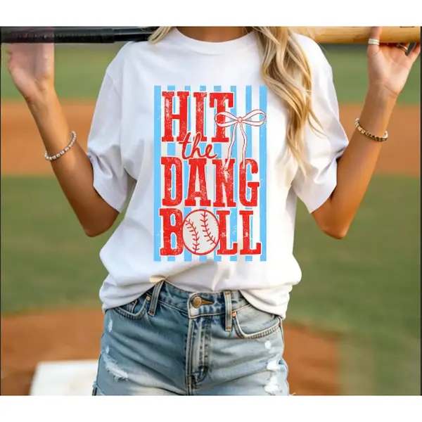 Baseball Mom Shirt, Hit The Dang Ball Shirt, Funny Game Day Shirt, Retro Baseball Fan Tee, Baseball Mama, TBall Mom Shirt Funny Soft Cotton Casual Fit Perfect for Spring Summer Birthday Gift Streetwear Style Comfortable Stretch Mother's Day