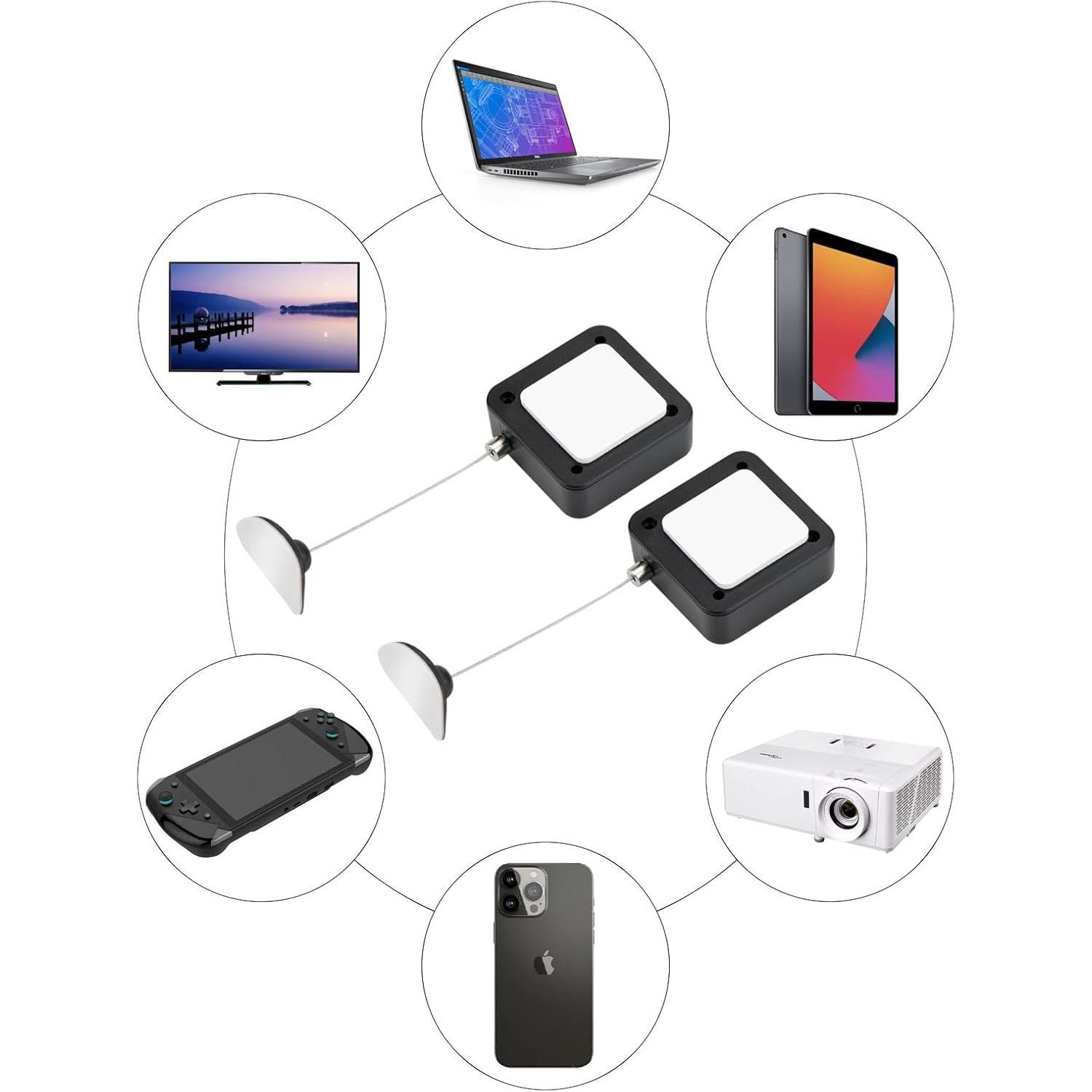 Retractable 90cm Remote Control Cable Tether Lock with Adjustable Locking Leash Length Clasp for TV Remote Control, Gaming Controller & Tablets Home Wireless