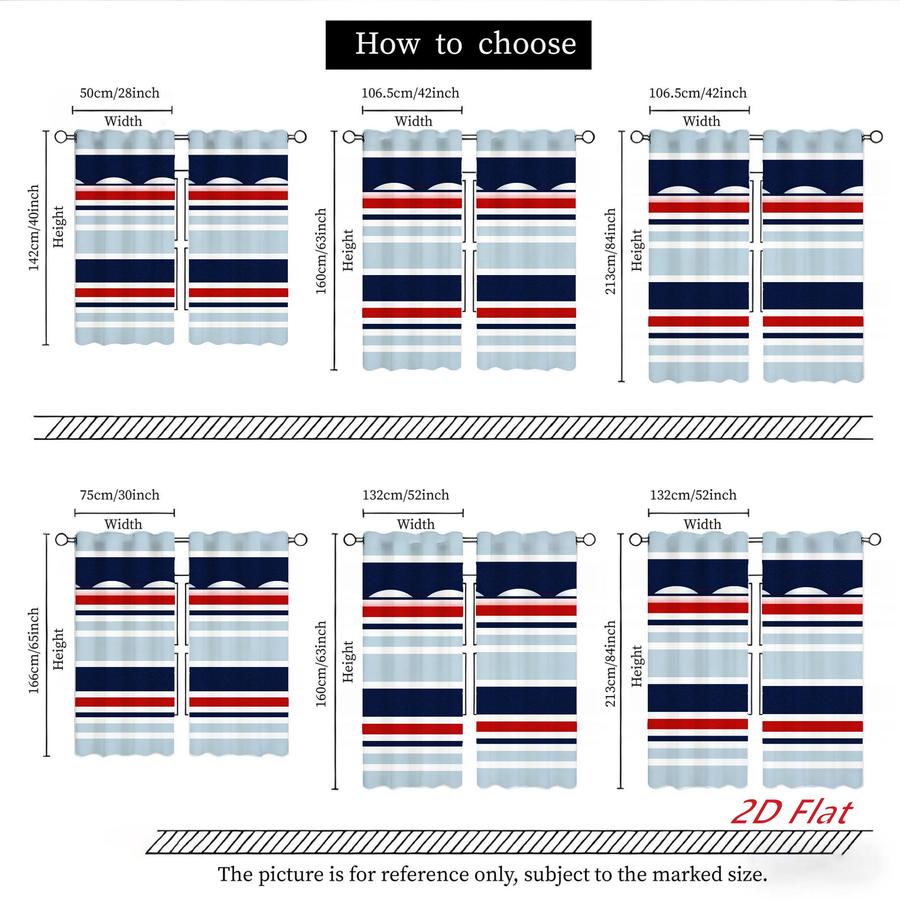 2Pcs Modern Striped Nautical Pattern Sun Blocking Curtains Digital Printed Rod Pocket, Window Treatment For Bedroom Office Kitchen Living Room Study Home Decor
